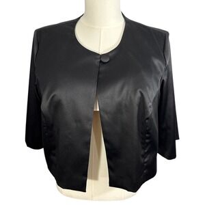 Signature by Robbie Bee Black Satin Cropped Bolero Jacket 2X 3/4 Bell Sleeve EUC